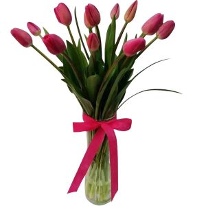 Florero con 10 tulipanes